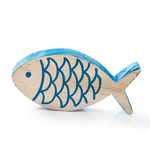 Logbuch-Verlag Deko maritim Fisch bemalt blau Holzfisch Badezimmer nautisch Meer Tier Holz Tischdeko Taufe Kommunion Sommer 10 cm von Logbuch-Verlag