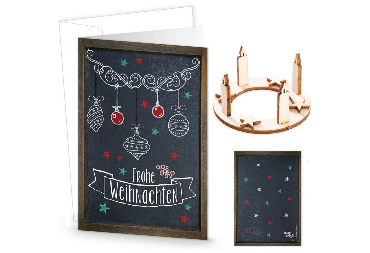 Logbuch-Verlag Dekofigur 10 Weihnachtsgrußkarten mit Mini-Weihnachtsgeschenk aus Holz + von Logbuch-Verlag