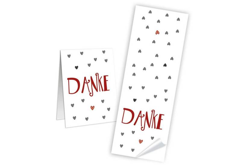 Logbuch-Verlag Dekofigur 100 Stück Aufkleber Sticker DANKE weiß rot grau HERZ Dankeschön von Logbuch-Verlag