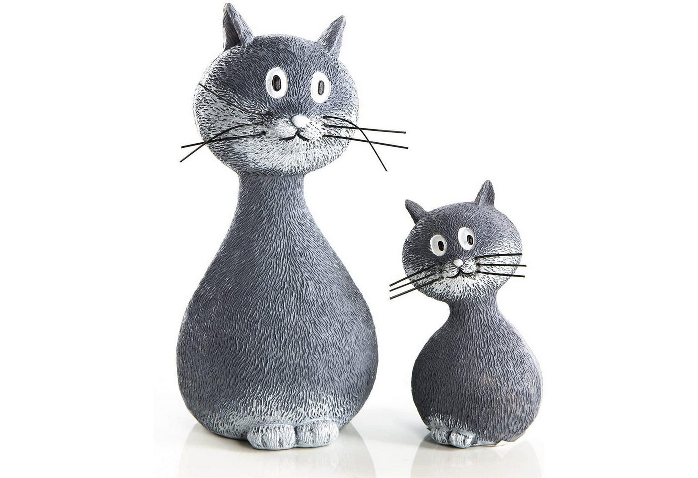 Logbuch-Verlag Dekofigur 2 Dekokatzen Figuren zum Hinstellen grau weiß 15 cm + 9 cm von Logbuch-Verlag
