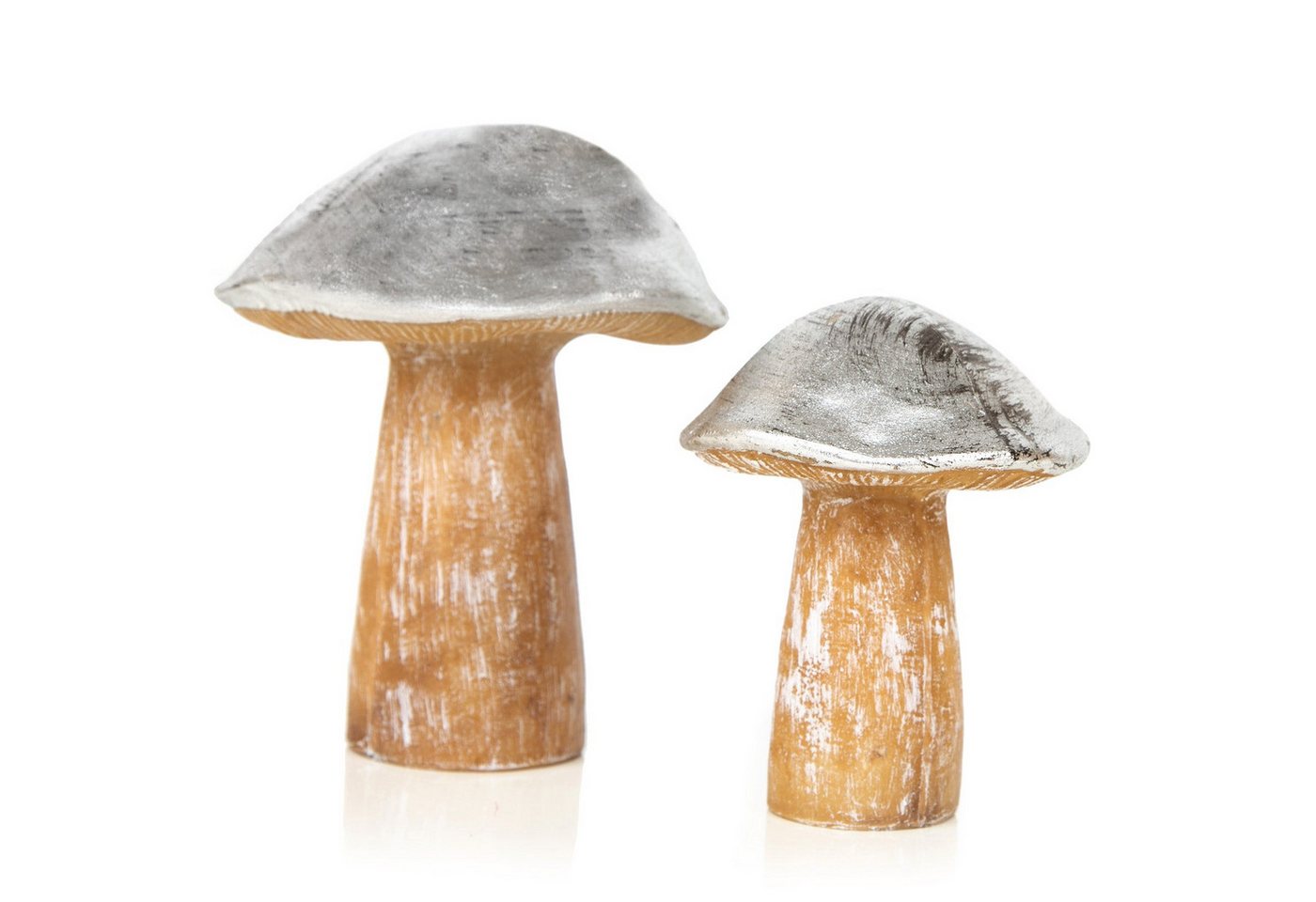 Logbuch-Verlag Dekofigur 2 Holz Pilz Figuren Natur Silber - herbstliche Dekofiguren 12-15,5 cm von Logbuch-Verlag