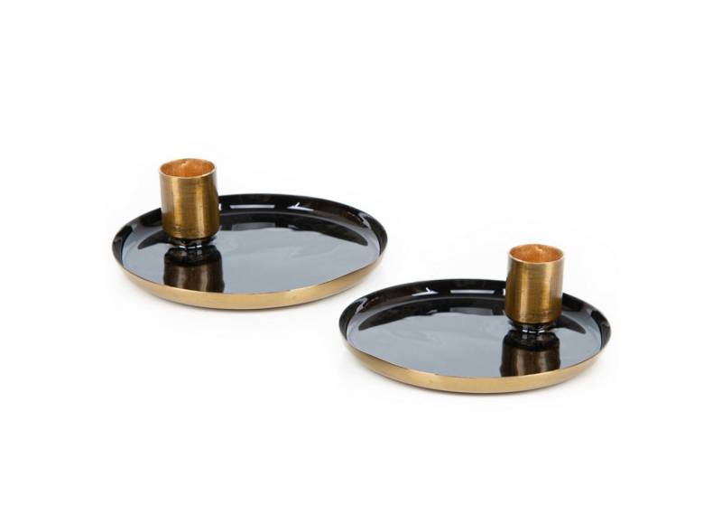 Logbuch-Verlag Dekofigur 2 Kerzenständer aus Metall mit Schale Stabkerzenhalter 11 cm von Logbuch-Verlag