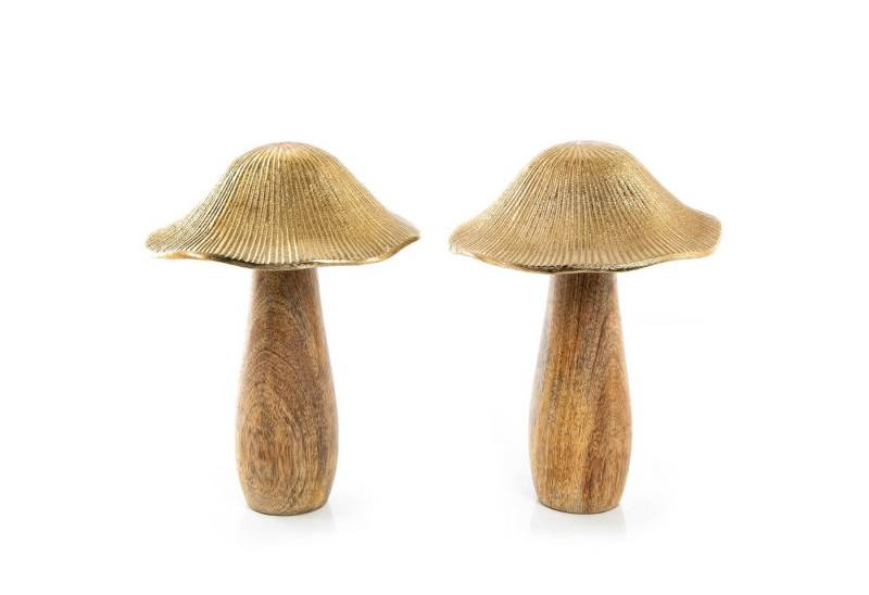 Logbuch-Verlag Dekofigur 2 Pilz Figuren aus Holz und Metall braun Gold 16 cm - Herbstdeko zum von Logbuch-Verlag