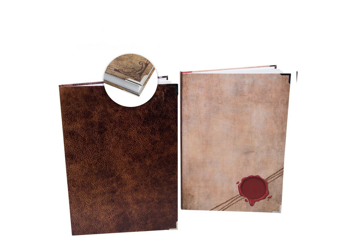 Logbuch-Verlag Dekofigur 2 große XXL Notizbücher DIN A4 - Lederoptik + beige rot - leere Bücher von Logbuch-Verlag