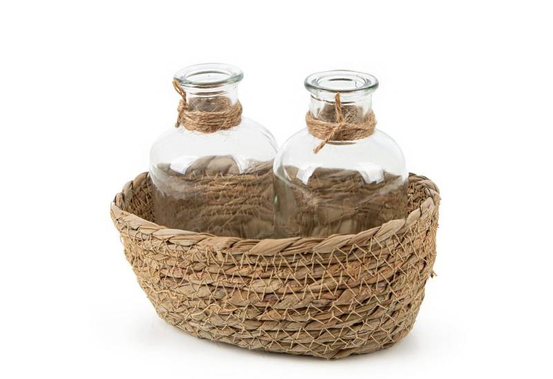 Logbuch-Verlag Dekofigur 2 kleine Glasvasen mit Körbchen 16,5 x 13,5 x 10 cm Tischdeko von Logbuch-Verlag