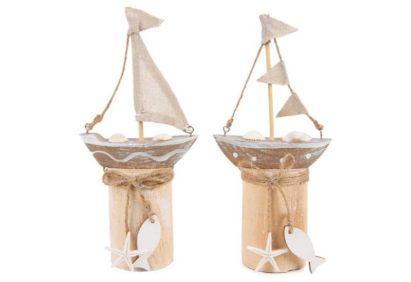 Logbuch-Verlag Dekofigur 2 naturfarbene Segelschiffe 22 cm (Spar-Set), Segelboot Figuren aus Holz von Logbuch-Verlag