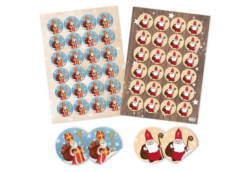 Logbuch-Verlag Dekofigur 2 x 24 Aufkleber Heiliger Nikolaus rund Ø 4 cm in rot, weiß und blau von Logbuch-Verlag