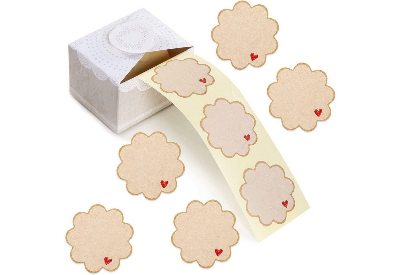 Logbuch-Verlag Dekofigur 200 Etiketten auf Rolle blanko Button Blume mit Herz - 5 cm braun zum von Logbuch-Verlag