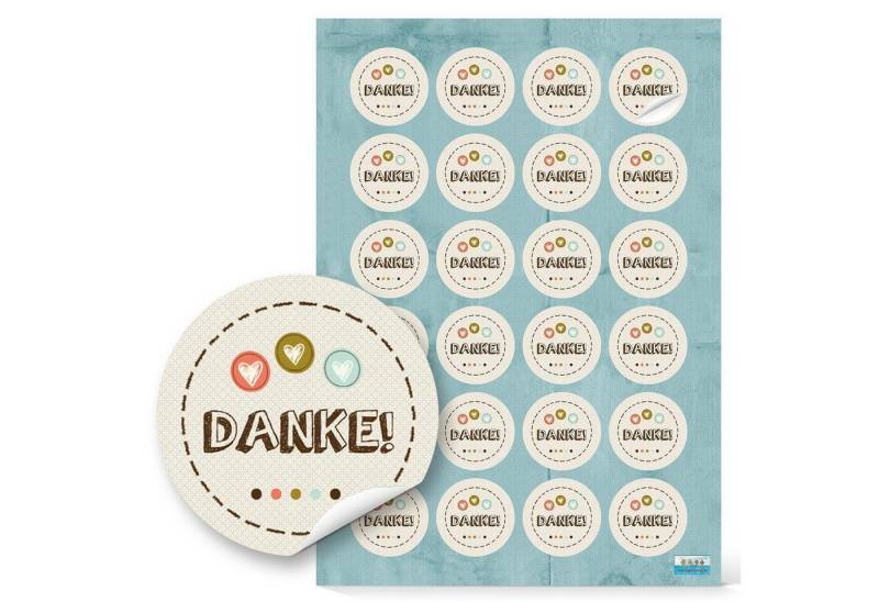 Logbuch-Verlag Dekofigur 24 Stück runde Aufkleber DANKE natur beige 3 Herzen pastell-farben rot von Logbuch-Verlag