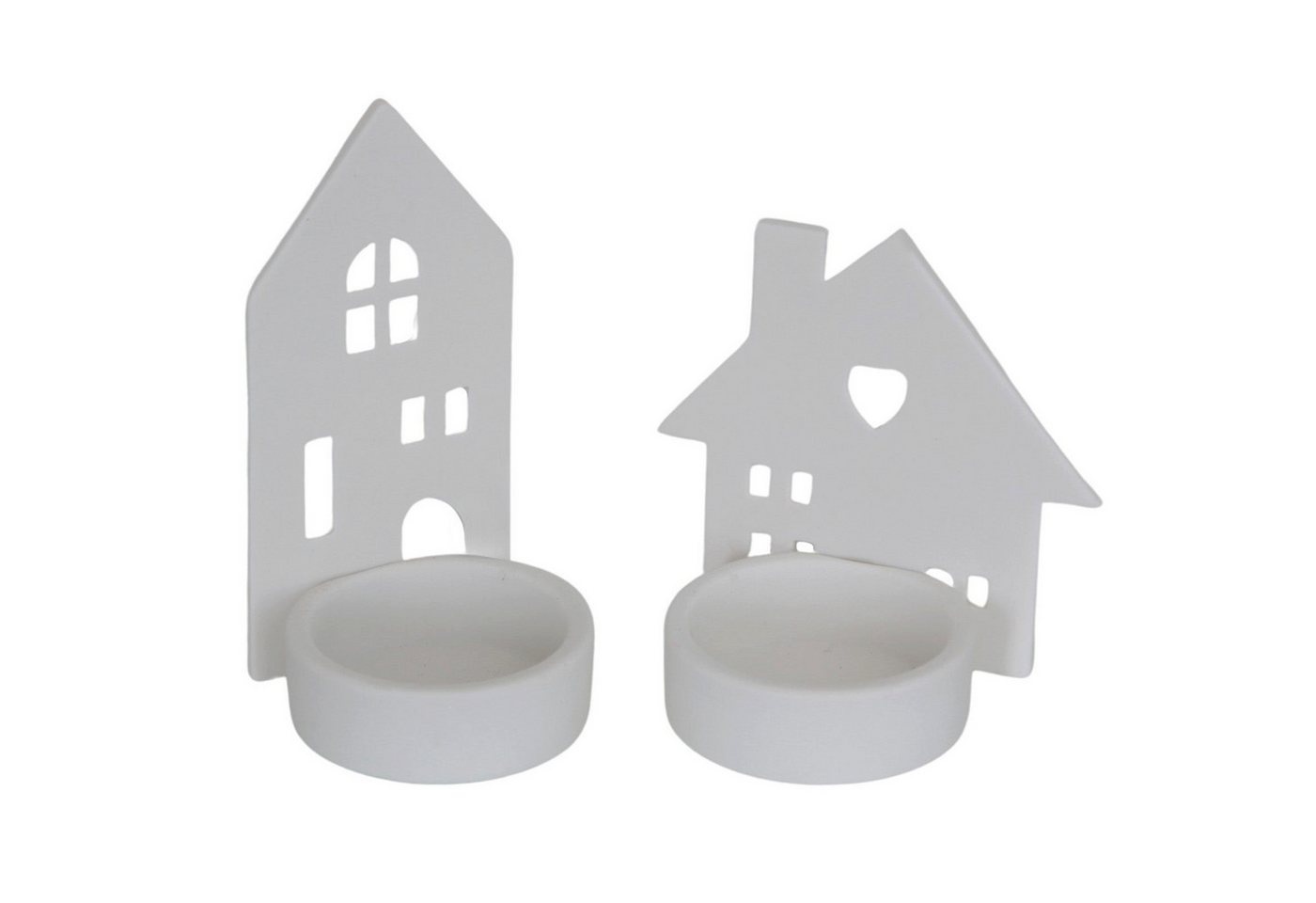 Logbuch-Verlag Dekofigur 2er Set Teelichthalter Häuser aus Porzellan weiß 9 cm – Skandi-Deko & von Logbuch-Verlag