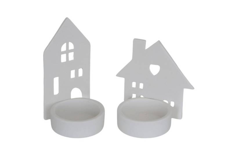 Logbuch-Verlag Dekofigur 2er Set Teelichthalter Häuser aus Porzellan weiß 9 cm – Skandi-Deko & Logbuch-Verlag Dekofigur 2er Set Teelichthalter Häuser aus Porzellan weiß 9 cm – Skandi-Deko & von Logbuch-Verlag