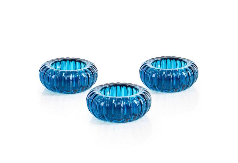 Logbuch-Verlag Dekofigur 3 Blaue Teelichthalter aus Glas Teelichtgläser Tischdekoration für von Logbuch-Verlag
