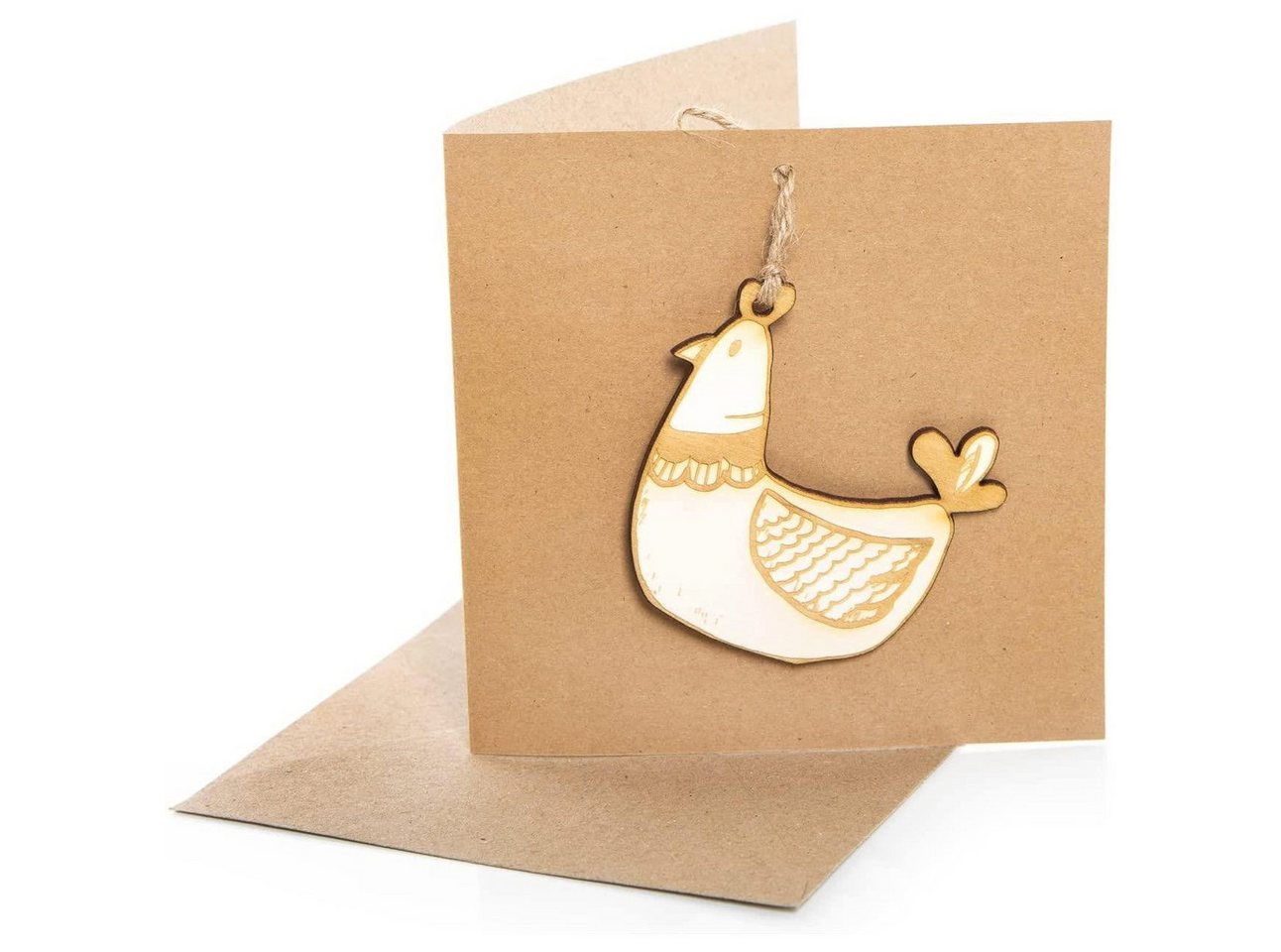 Logbuch-Verlag Dekofigur 3 Klappkarten aus Kraftpapier mit Huhn aus Holz - 15 x 15 cm Logbuch-Verlag Dekofigur 3 Klappkarten aus Kraftpapier mit Huhn aus Holz - 15 x 15 cm von Logbuch-Verlag