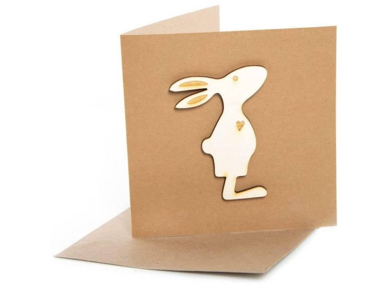 Logbuch-Verlag Dekofigur 3 Osterkarten mit Osterhase aus Holz - Klappkarte leer zum Beschriften von Logbuch-Verlag