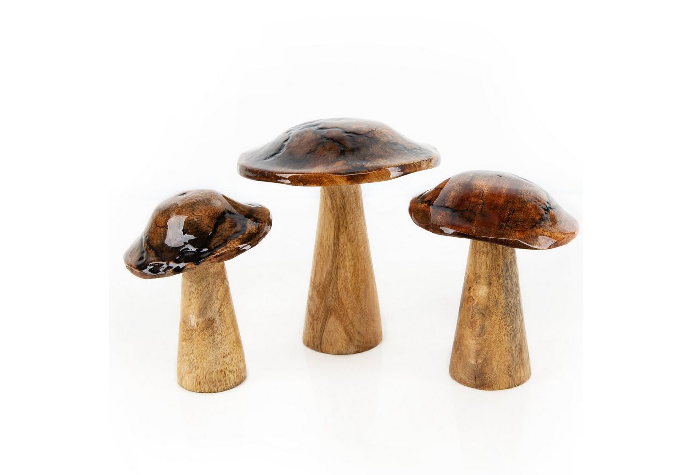 Logbuch-Verlag Dekofigur 3 Pilz Figuren braun aus Holz emailliert 13-18 cm (3 St) von Logbuch-Verlag