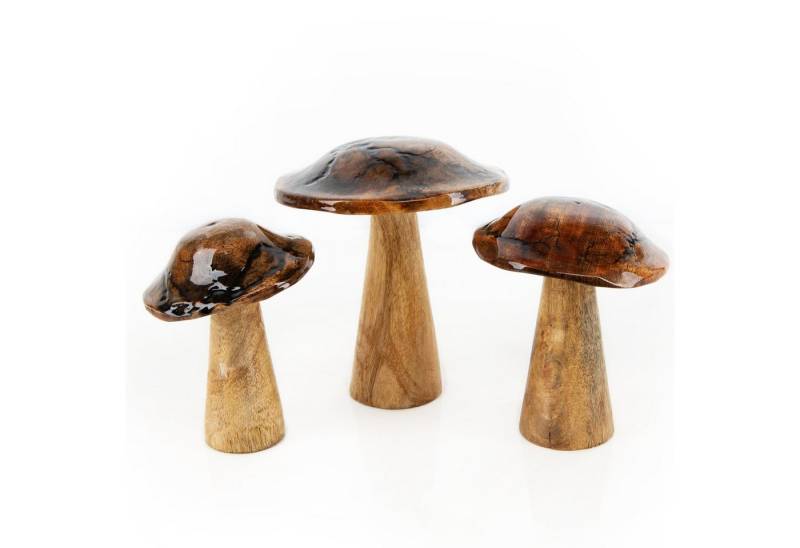 Logbuch-Verlag Dekofigur 3 Pilz Figuren braun aus Holz emailliert 13-18 cm (3 St) von Logbuch-Verlag