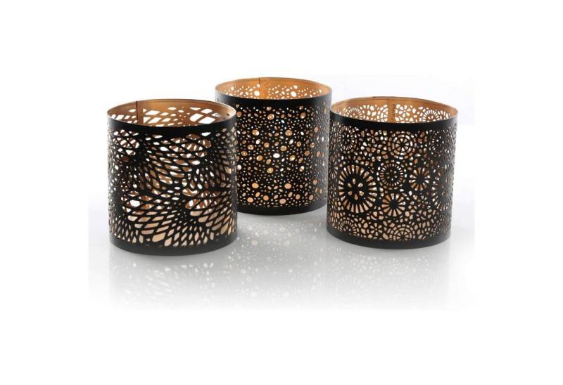 Logbuch-Verlag Dekofigur 3 Windlichter aus Metall schwarz Gold - Kerzenhalter 13 cm Logbuch-Verlag Dekofigur 3 Windlichter aus Metall schwarz Gold - Kerzenhalter 13 cm von Logbuch-Verlag