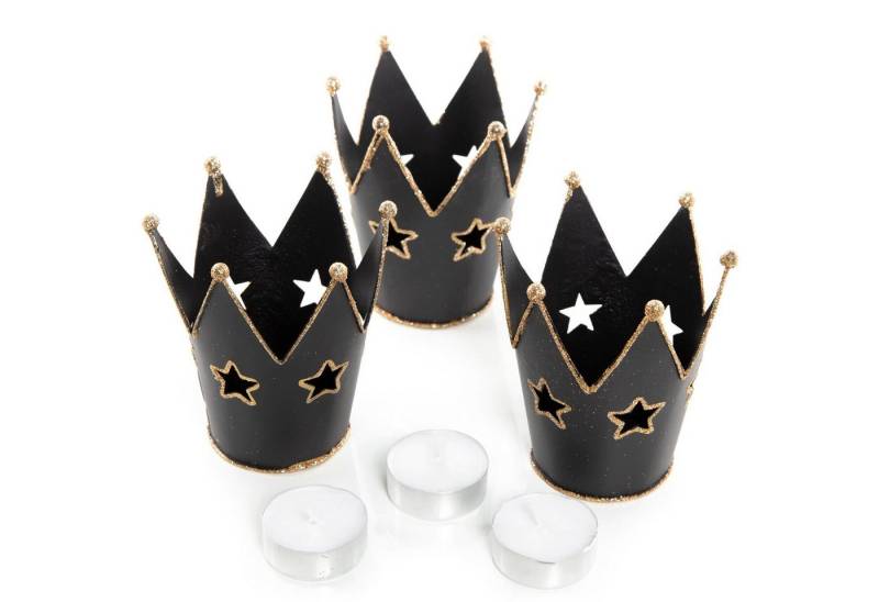 Logbuch-Verlag Dekofigur 3 große Kronen Teelichthalter schwarz gold mit Glitzer - glitzernde Logbuch-Verlag Dekofigur 3 große Kronen Teelichthalter schwarz gold mit Glitzer - glitzernde von Logbuch-Verlag