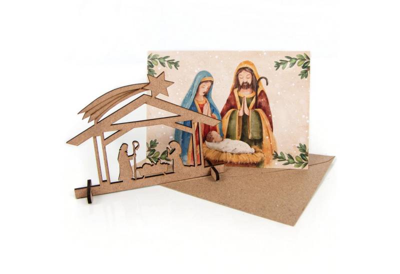 Logbuch-Verlag Dekofigur 3 kleine Krippen aus Holz mit Weihnachtskarte + Umschlag Logbuch-Verlag Dekofigur 3 kleine Krippen aus Holz mit Weihnachtskarte + Umschlag von Logbuch-Verlag
