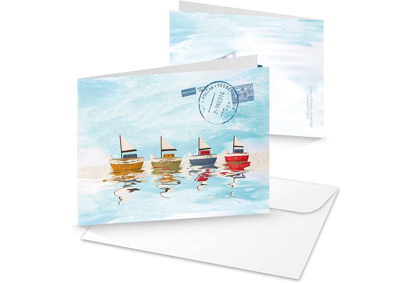 Logbuch-Verlag Dekofigur 3 maritime Grußkarten mit Segelschiffe-Motiv hellblau Meer Klappkarten von Logbuch-Verlag