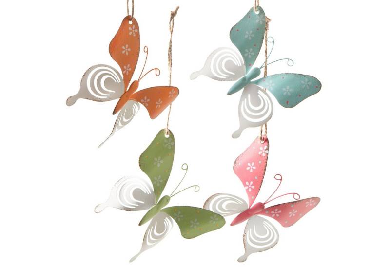 Logbuch-Verlag Dekofigur 4 Bunte Schmetterlinge mit Schnur zum Aufhängen Metall Frühling Sommer von Logbuch-Verlag