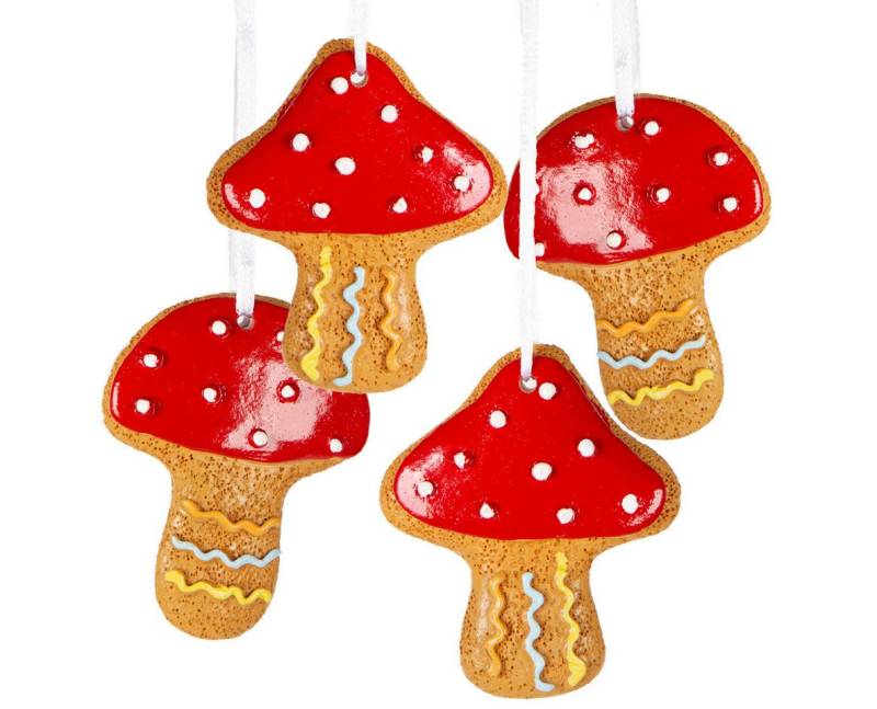 Logbuch-Verlag Dekofigur 4 Pilze zum Aufhängen Fliegenpilz Weihnachtsanhänger rot braun 7 cm von Logbuch-Verlag