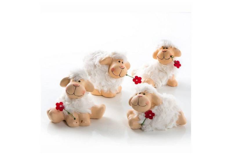 Logbuch-Verlag Dekofigur 4 Schafe weiß braun mit Blume 9 cm - Schäfchen Figuren als Osterdeko von Logbuch-Verlag
