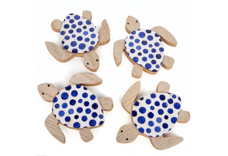 Logbuch-Verlag Dekofigur 4 Schildkröten Dekofiguren - Holz Natur blau weiß 13 cm Strand Urlaub von Logbuch-Verlag