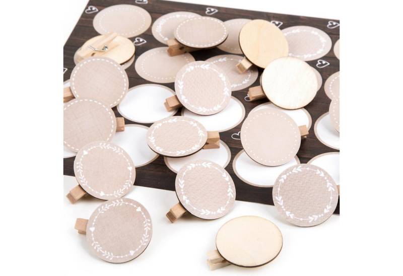 Logbuch-Verlag Dekofigur 48 Dekoklammern aus Holz + Blanko Aufkleber beige creme zum von Logbuch-Verlag