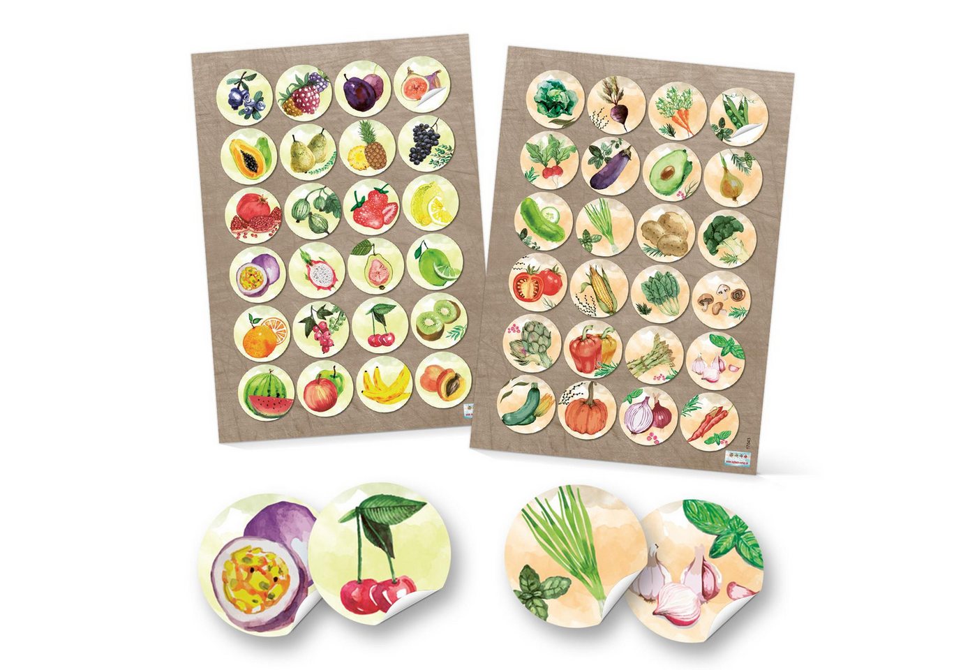 Logbuch-Verlag Dekofigur 48 runde Obst Gemüse Früchte Aufkleber Bunte Essen gesunde Ernährung von Logbuch-Verlag