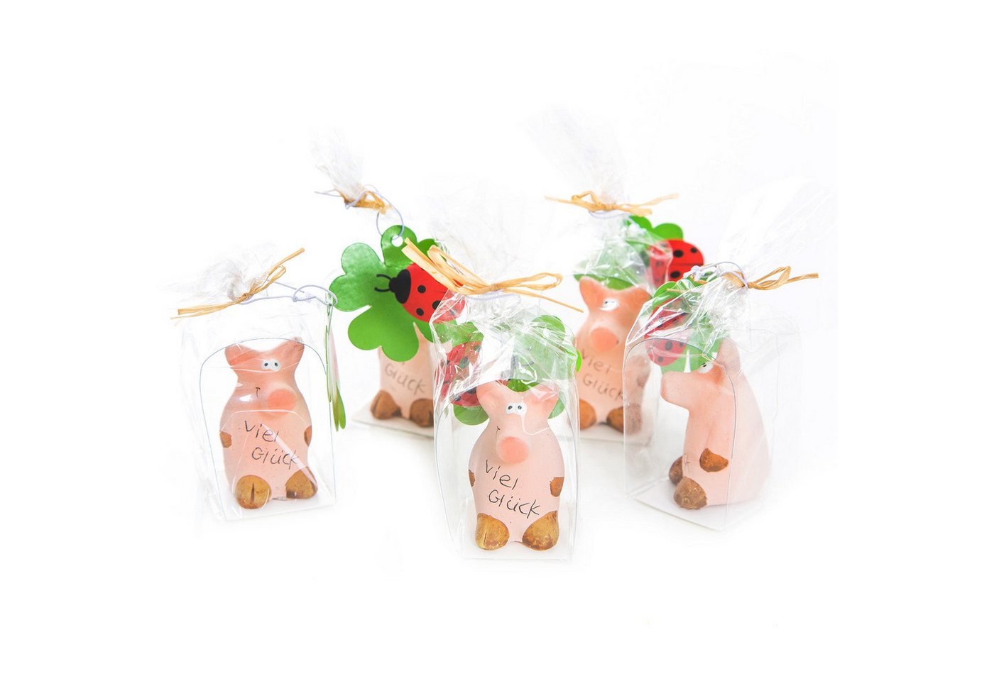 Logbuch-Verlag Dekofigur 5 Glücksschweinchen in Folie mit Text Viel Glück 5 cm von Logbuch-Verlag