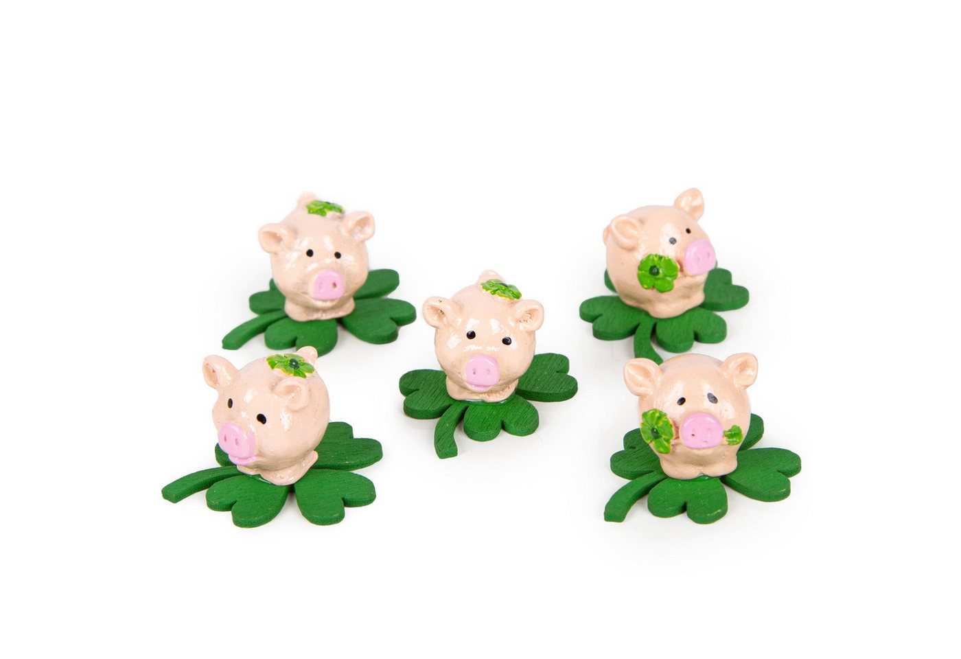 Logbuch-Verlag Dekofigur 5 kleine Glücksbringer - Mini Glücksschweinchen auf Kleeblatt 2,5 cm von Logbuch-Verlag