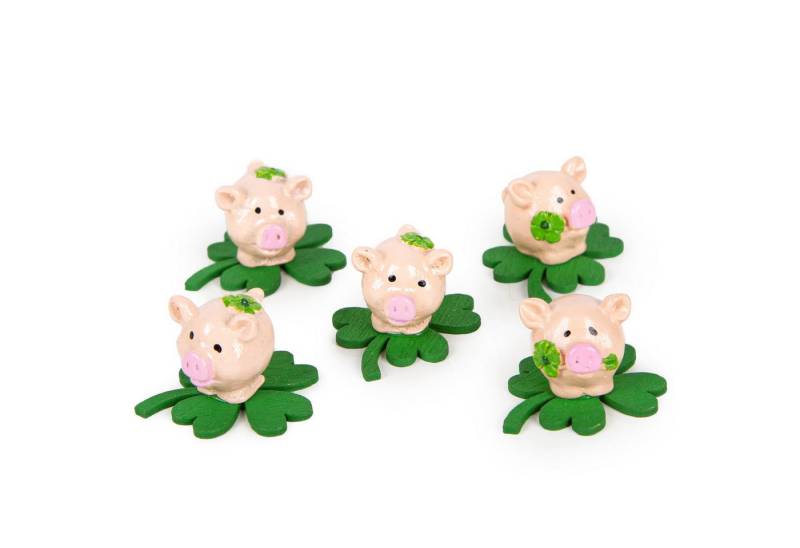 Logbuch-Verlag Dekofigur 5 kleine Glücksbringer - Mini Glücksschweinchen auf Kleeblatt 2,5 cm von Logbuch-Verlag