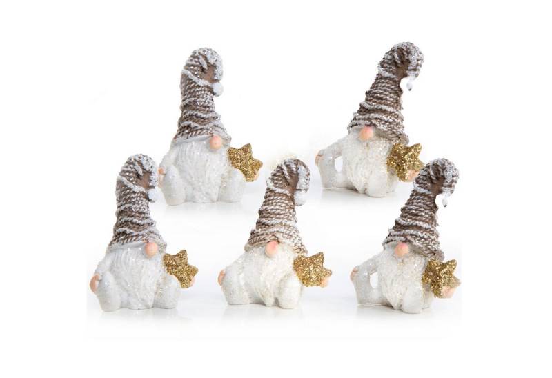 Logbuch-Verlag Dekofigur 5 kleine Wichtelfiguren weiß braun mit goldenem Stern + Glitzer Logbuch-Verlag Dekofigur 5 kleine Wichtelfiguren weiß braun mit goldenem Stern + Glitzer von Logbuch-Verlag