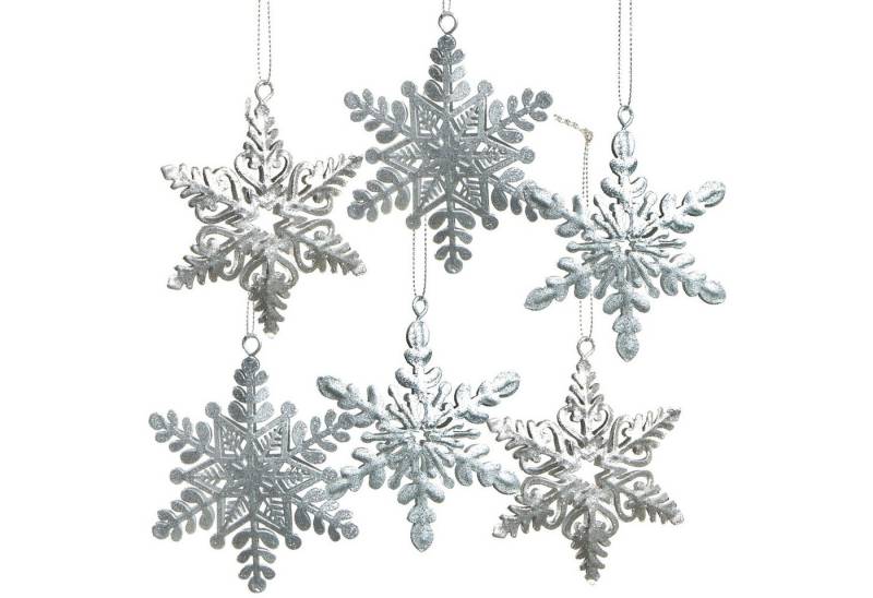 Logbuch-Verlag Dekofigur 6 Schneeflocken mit Schnur zum Aufhängen - 8 cm Silberfarben aus von Logbuch-Verlag