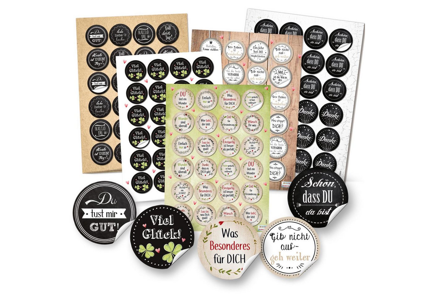 Logbuch-Verlag Dekofigur Aufkleber SET 5 x 24 Aufkleber schwarz weiß grün - Viel Glück Danke von Logbuch-Verlag