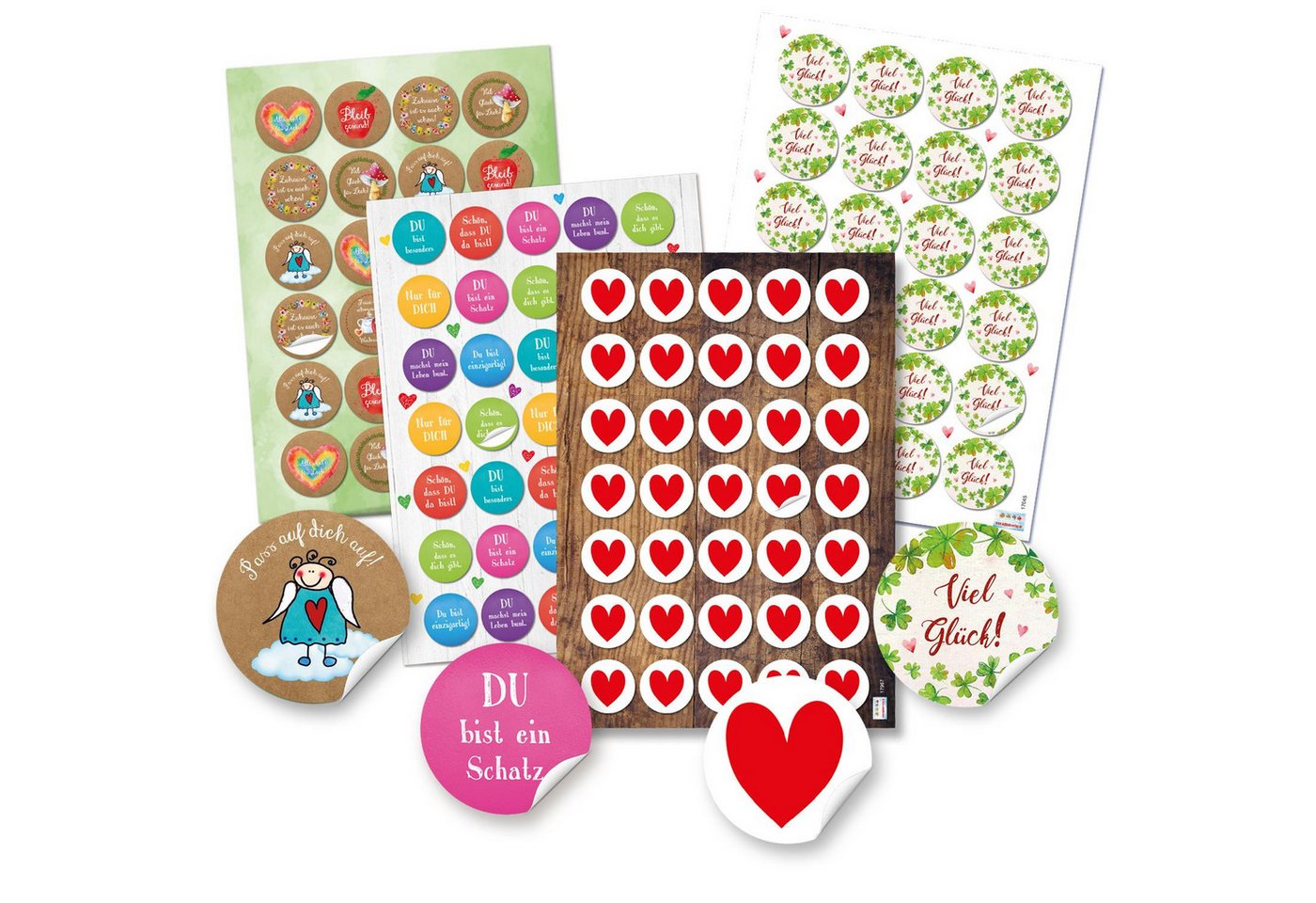 Logbuch-Verlag Dekofigur Aufkleber Set - 118 bunte Sticker - Viel Glück - Bleib Gesund - Herzen von Logbuch-Verlag