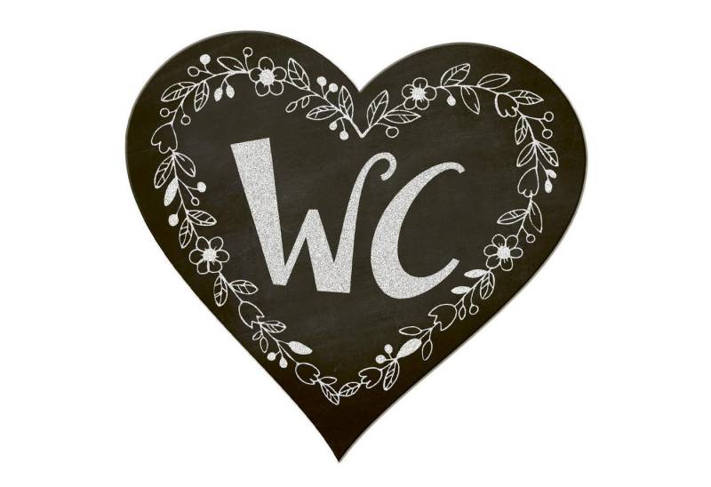 Logbuch-Verlag Dekofigur Badezimmer Türschild Herz schwarz „WC“ in Tafelkreide-Optik (15,5 cm) von Logbuch-Verlag