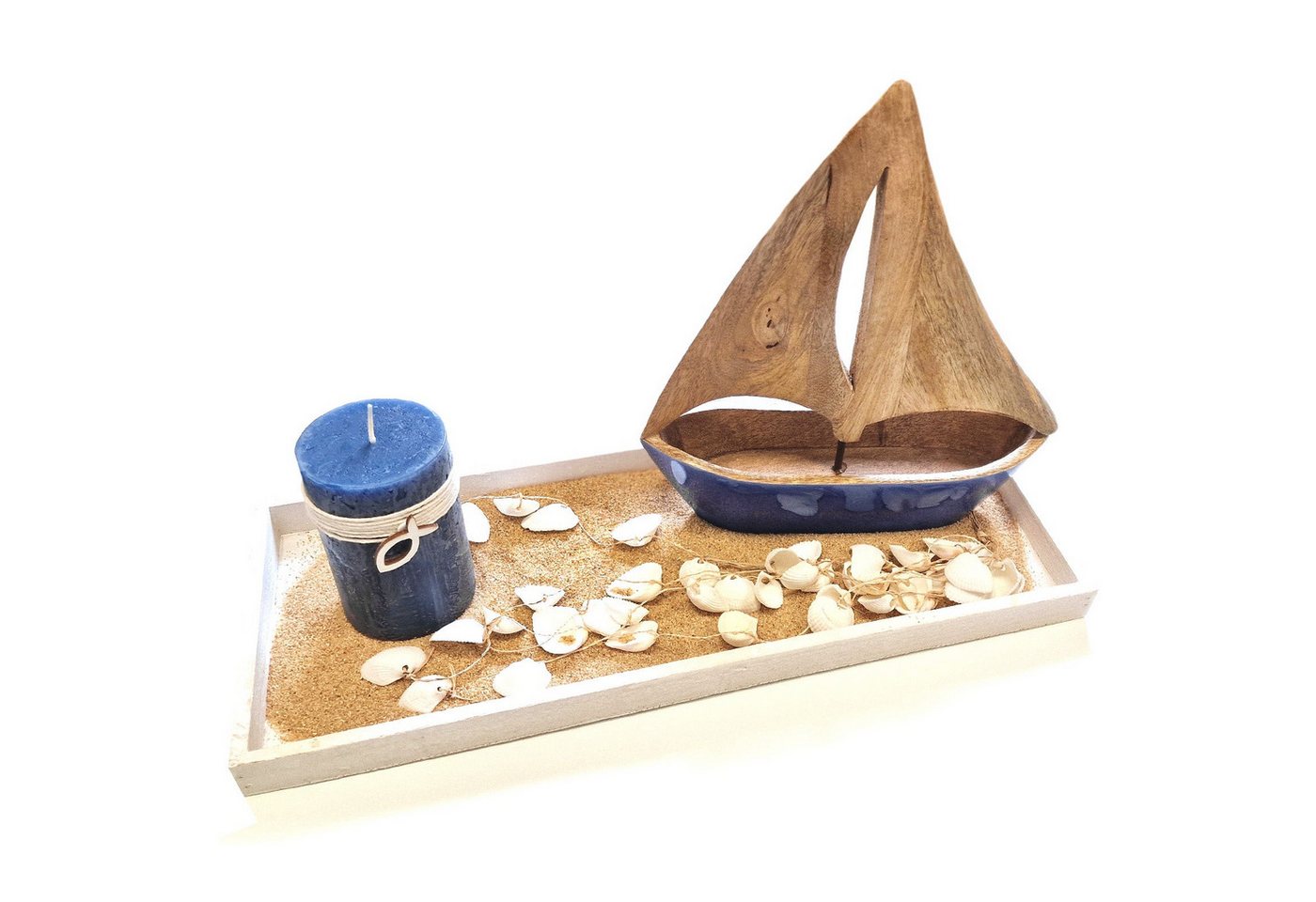 Logbuch-Verlag Dekofigur Blau weiße Meer Deko mit Segelschiff aus Holz, Kerze und Muscheln als von Logbuch-Verlag