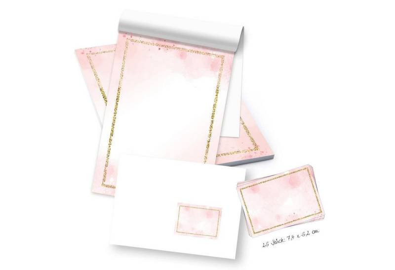 Logbuch-Verlag Dekofigur Briefpapier Block DIN A5 mit 50 Blatt Notizblock rosa gold + 25 von Logbuch-Verlag
