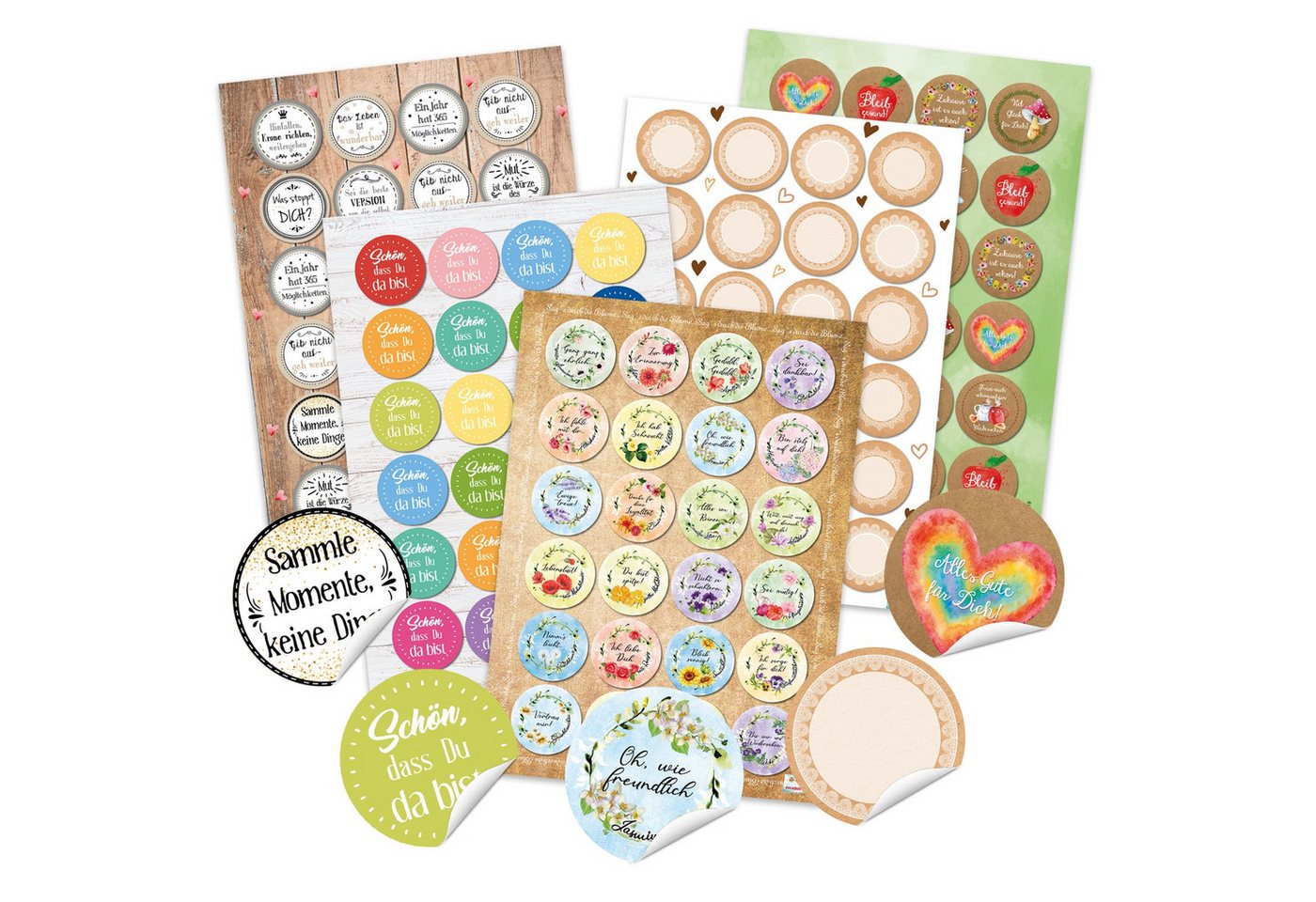 Logbuch-Verlag Dekofigur Buntes Aufkleber Set - 120 Sticker Sprüche + Blumen + Blankoaufkleber von Logbuch-Verlag