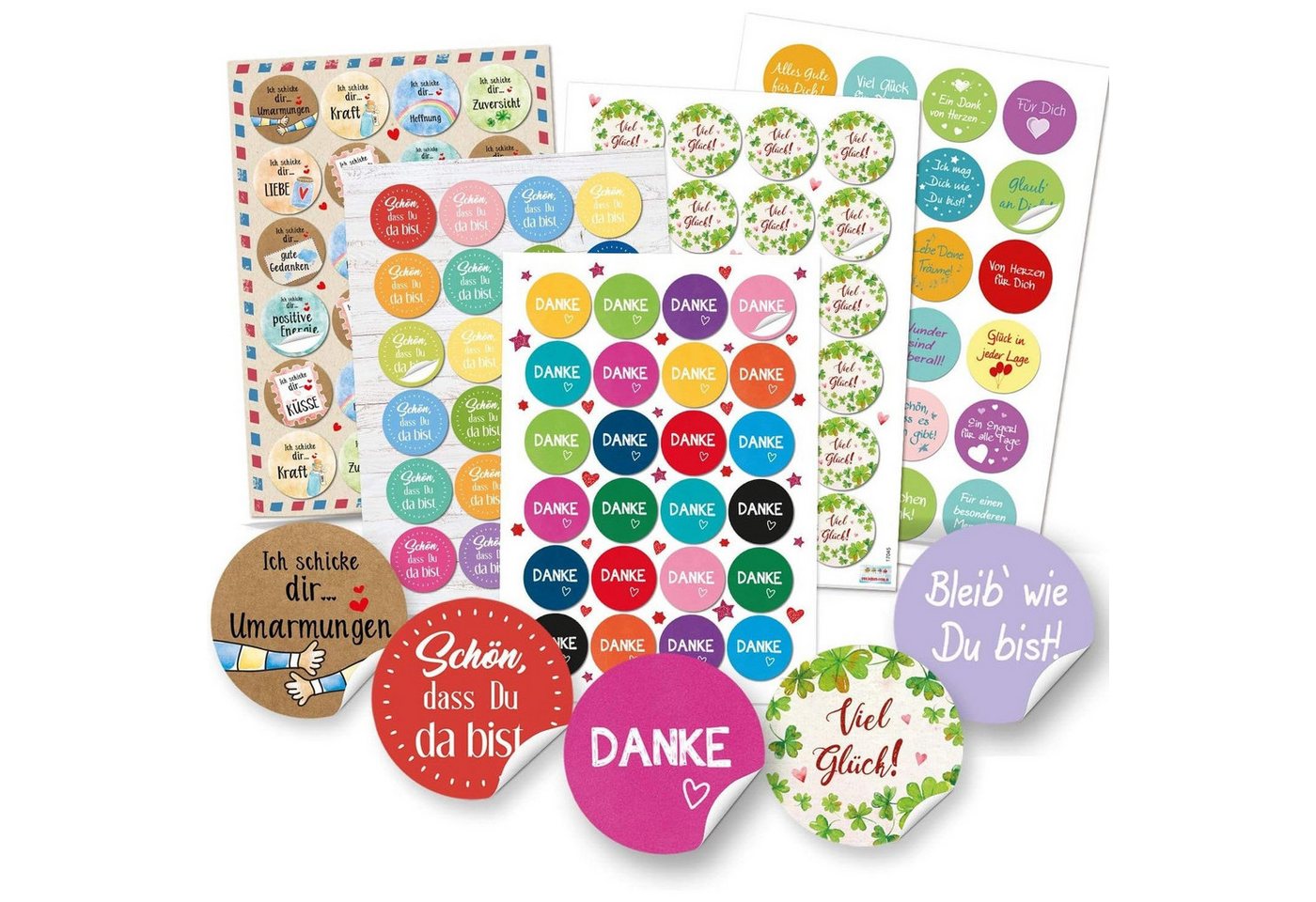 Logbuch-Verlag Dekofigur Buntes Sticker Set Mix - DANKE + VIEL GLÜCK + Sprüche Aufkleber - von Logbuch-Verlag