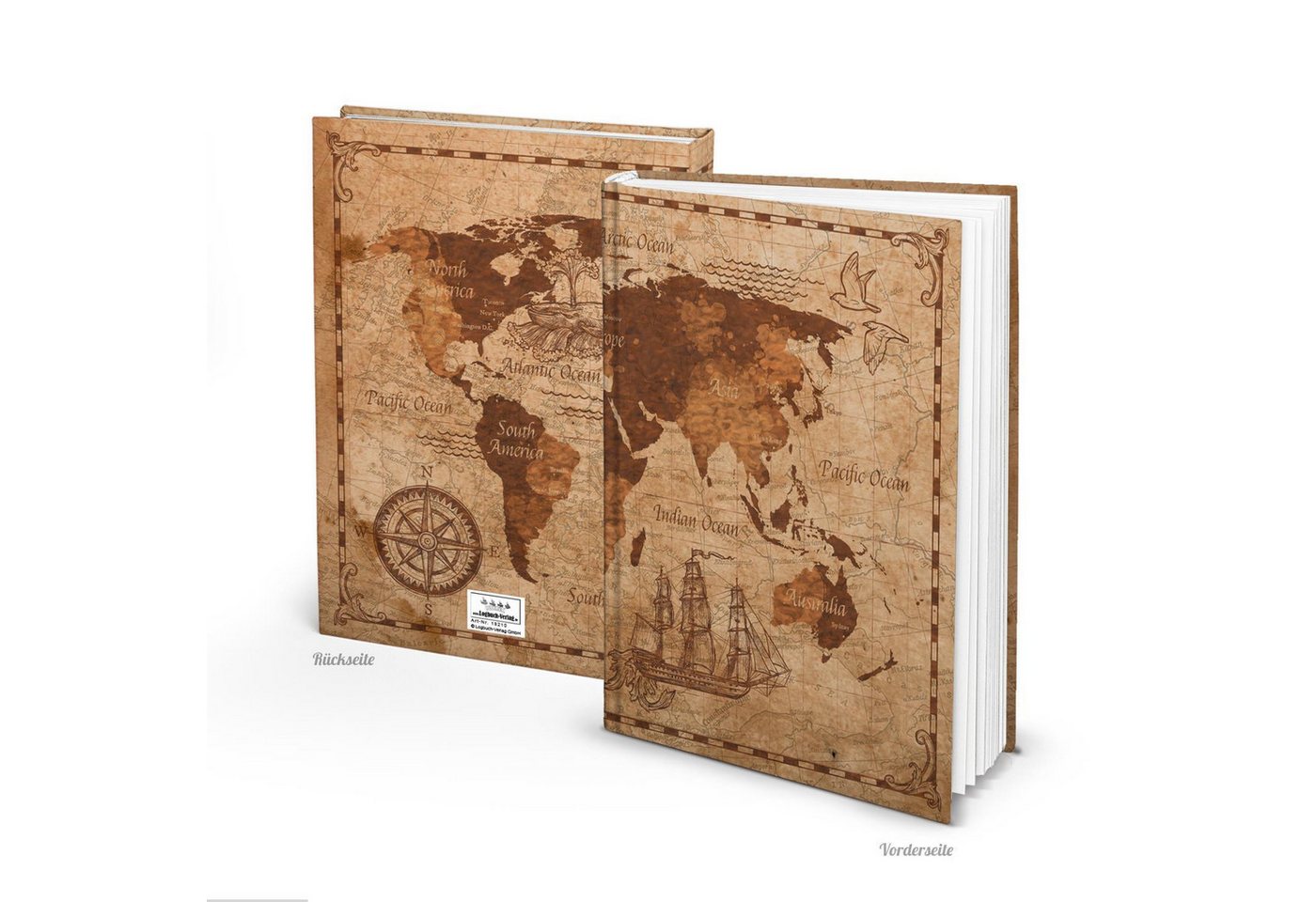 Logbuch-Verlag Dekofigur DIN A4 Notizbuch vintage mit Weltkarten-Motiv braun von Logbuch-Verlag