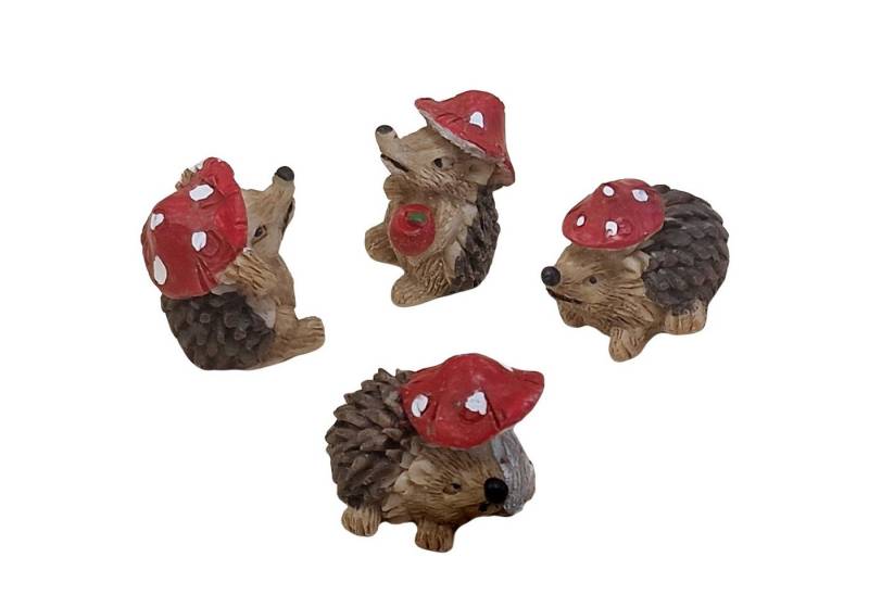 Logbuch-Verlag Dekofigur Deko-Igel Set 4 Stück 2,5 cm, Mini-Igel aus Polyresin mit Pilz & von Logbuch-Verlag