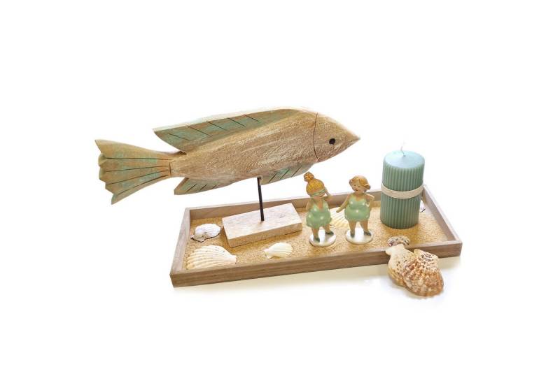 Logbuch-Verlag Dekofigur Deko Set mit Fisch Kerze Muscheln Badenixen (Komplett-Set), mit Sand auf Tablett 50 x 23 cm von Logbuch-Verlag