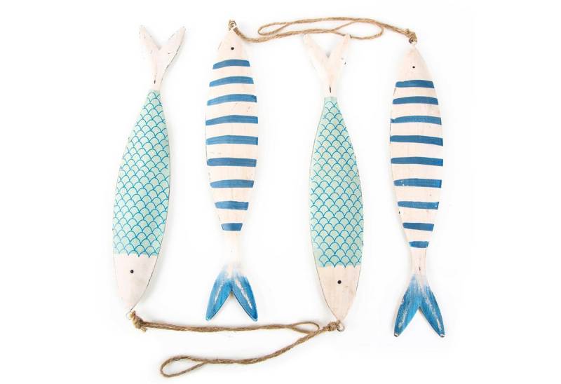 Logbuch-Verlag Dekofigur Dekofische aus Metall mit Schnur zum Aufhängen in weiß blau türkis - von Logbuch-Verlag