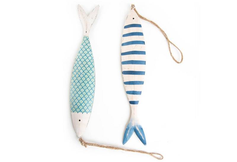 Logbuch-Verlag Dekofigur Dekofische aus Metall mit Schnur zum Aufhängen in weiß blau türkis - von Logbuch-Verlag