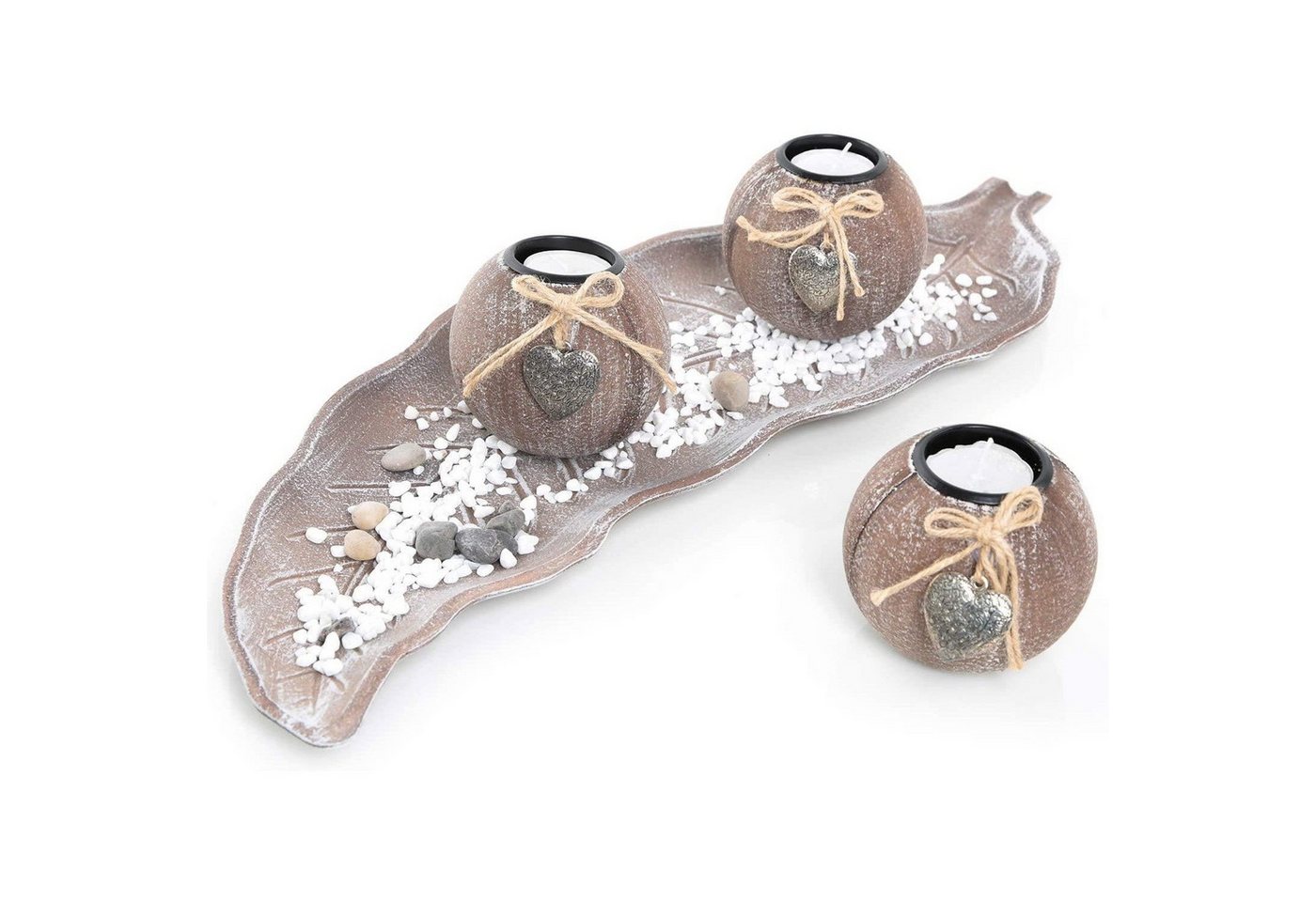 Logbuch-Verlag Dekofigur Dekoschale 51 cm mit Teelichthaltern & Dekosteinen - Deko Geschenkset von Logbuch-Verlag