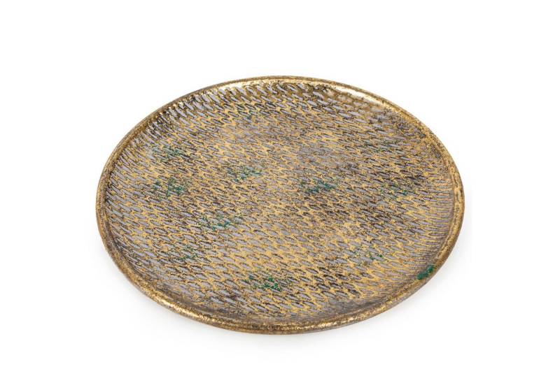 Logbuch-Verlag Dekofigur Flache runde Schale aus Metall zur Dekoration Vintage Gold Ø 28 cm von Logbuch-Verlag