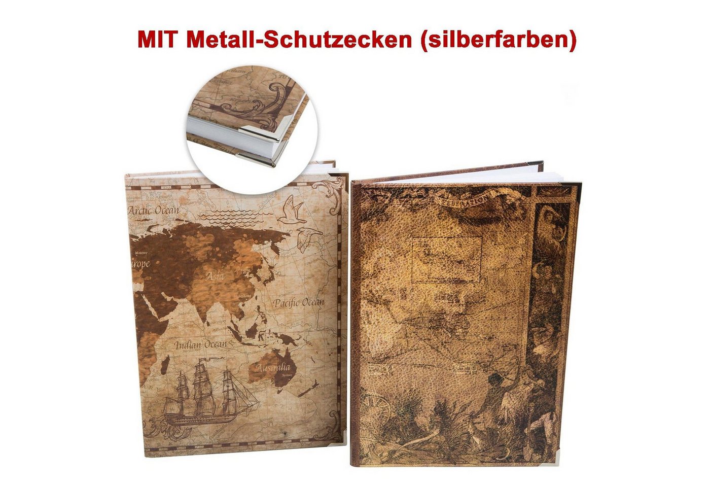 Logbuch-Verlag Dekofigur Geschenkset 2 Notizbücher DIN A4 Blanko + liniert - Weltkarte Globus von Logbuch-Verlag